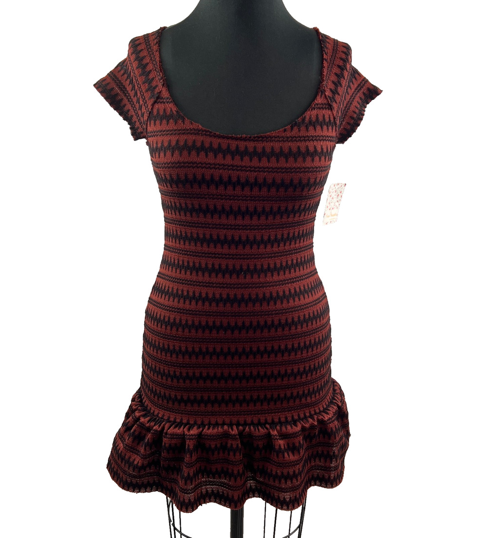 NEW Free People Cozy Day Copper Black Knit Sweater Dress Tunic XS $118
